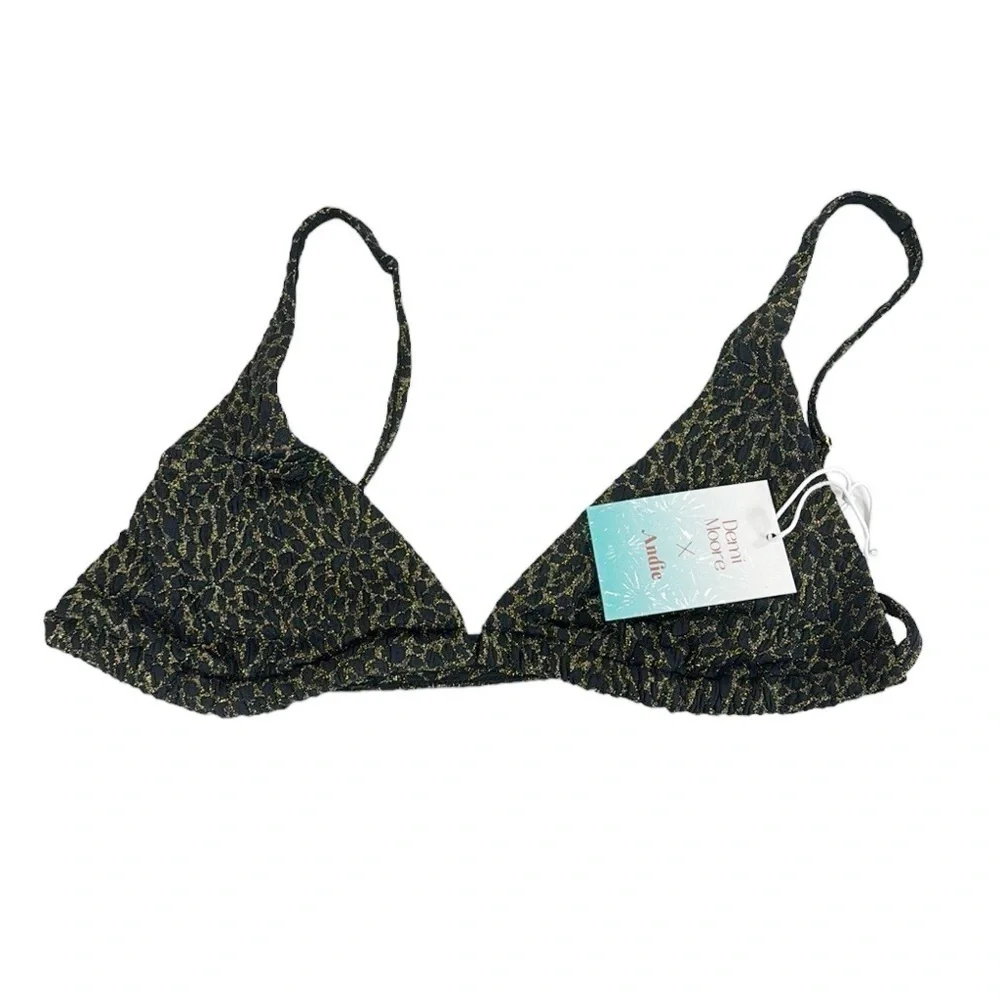 Demi Moore‎ x Andie The Tropez Bikini Top Women's L Black Metallic Gold NWT